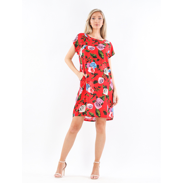 Rochie Dama Vascoza HelenOne Rosu cu Albastru si Verde image3