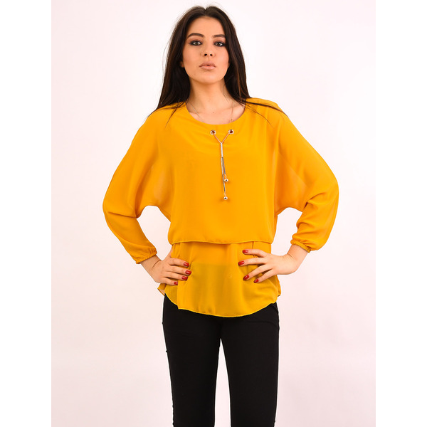 Bluza Dama Din Voal Cu Colier Reason Mustar