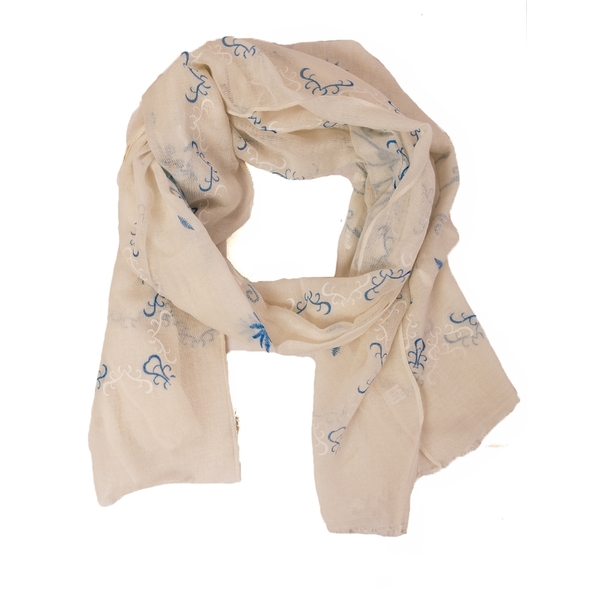 Esarfa Din Panza Cu Model Floare Garden Crem