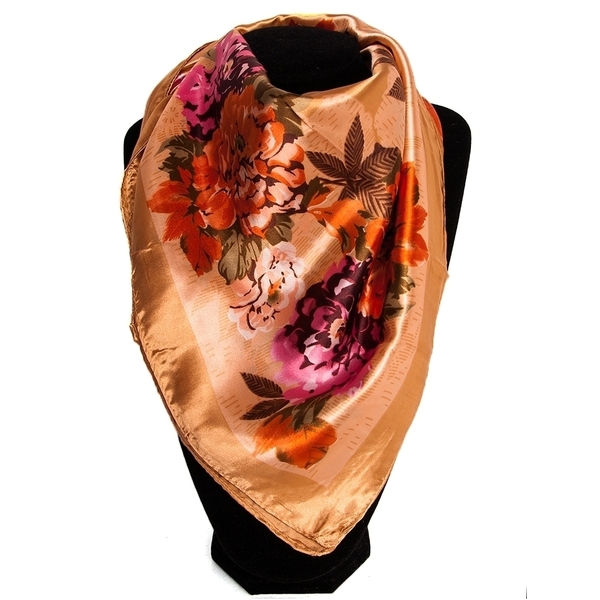 Esarfa Satinata Satin Flowers Beige