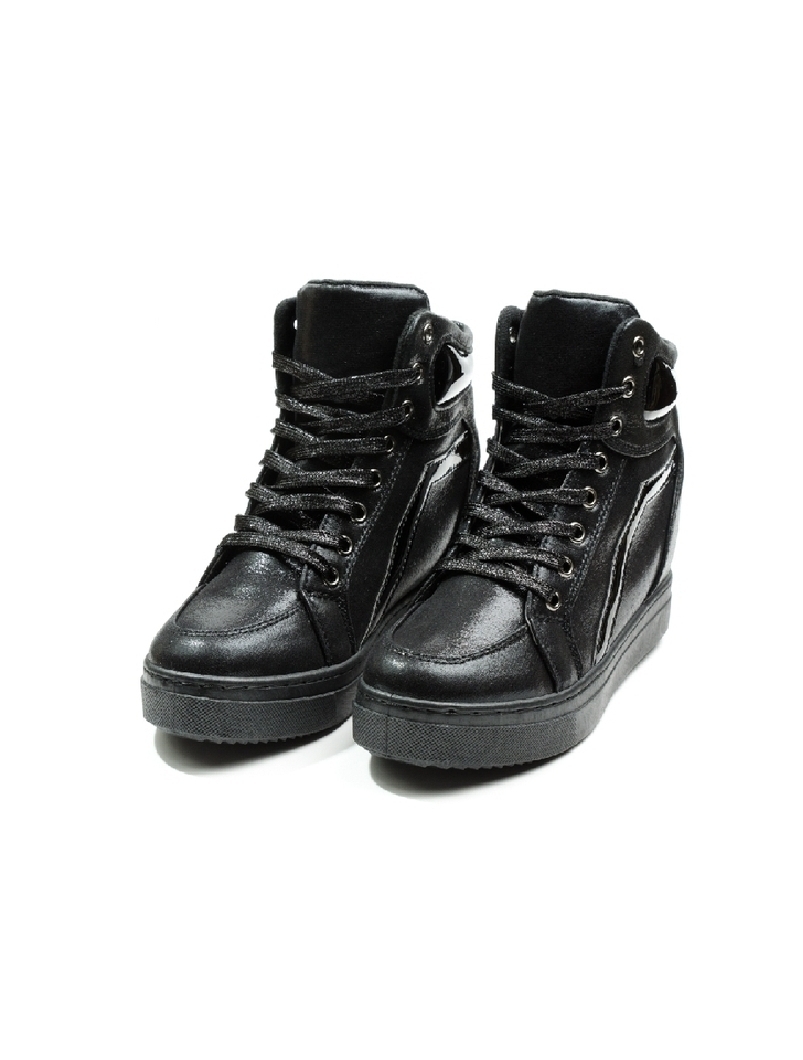 Sneakers Dama Cu Siret Si Platforma HighLander Negru