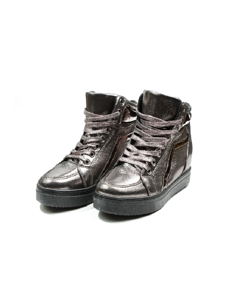 Sneakers Dama Cu Siret Si Platforma HighLander Gri Metalizat 