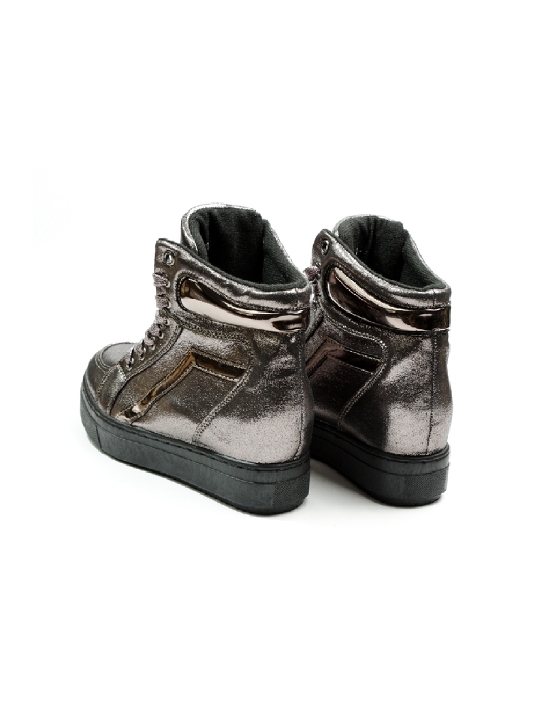 Sneakers Dama Cu Siret Si Platforma HighLander Gri Metalizat 