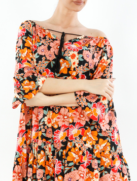 Rochie Dama Hershmy Twenty Four Negru si Portocaliu