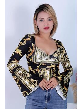 Bluza Dama FlaredSleeves Auriu Negru