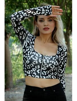 Bluza Dama Zipper Negru Alb