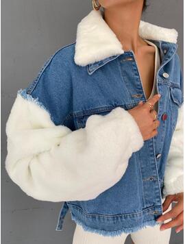 Geaca Dama DenimFluffy Alb