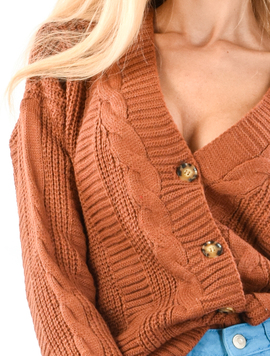 Cardigan Dama Tricotat 2Buttons Caramiziu