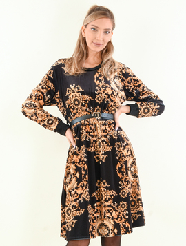 Rochie Clos Dama PrintGoldie Negru cu Auriu