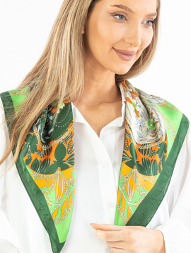Esarfa Dama ExoticFlower Verde cu Portocaliu