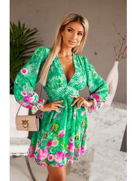 Rochie Dama FloweredHand Verde si Roz