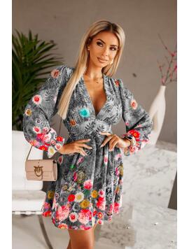 Rochie Dama FloweredHand Gri si Rosu