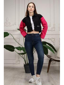 Jacheta Dama Denim Syeira Negru cu Fucsia