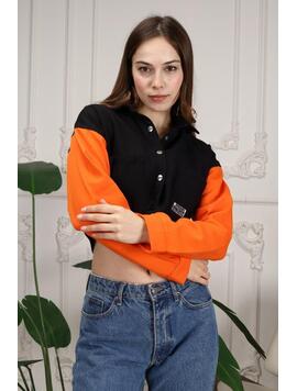 Jacheta Dama Denim Syeira Negru cu Portocaliu