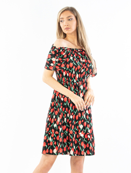 Rochie Dama CassandraOne Negru cu Rosu si Bej