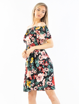 Rochie Dama CassandraOne Negru cu Roz si Galben