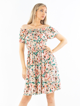 Rochie Dama CassandraOne Verde cu Roz si Bej