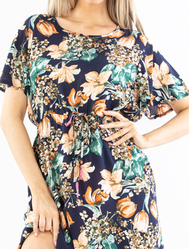 Rochie Dama Jyotika Bleumarin cu Portocaliu