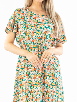 Rochie Dama Jyotika Verde cu Portocaliu II