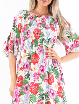 Rochie Dama ShebaOne Alb, Rosu si Lila