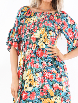 Rochie Dama ShebaOne Verde, Galben si Roz