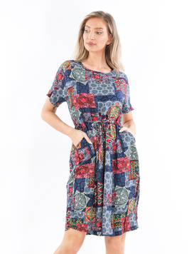 Rochie Dama Thea Albastru cu Roz