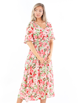 Rochie Dama OpheliaOne Roz cu Verde si Grena