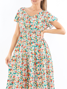 Rochie Dama Vascoza Brennan Verde cu Portocaliu