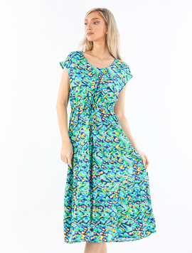 Rochie Dama Vascoza AmberOne Albastru cu Verde si Galben