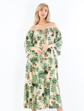 Rochie Dama Vascoza CharismaStyle Two Bej cu Verde si Maro