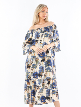 Rochie Dama Vascoza CharismaStyle Two Bej cu Bleumarin