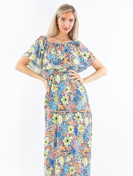 Rochie Dama VickyOne Albastru cu Roz si Verde