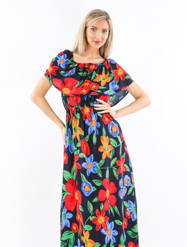 Rochie Dama VickyOne Negru cu Albastru si Portocaliu
