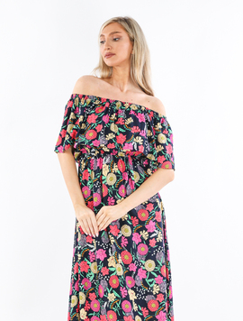 Rochie Dama VickyOne Negru cu Roz si Galben