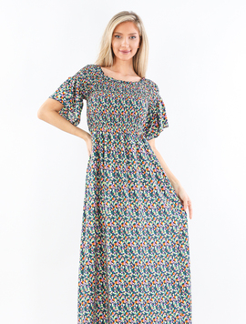 Rochie Dama AntoniColor Verde cu Portocaliu si Galben