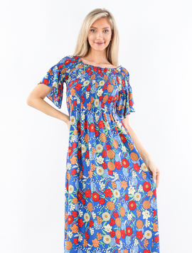 Rochie Dama AntoniColor Albastru cu Rosu si Portocaliu