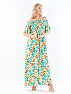 Rochie Dama AntoniColor Verde cu Galben si Portocaliu