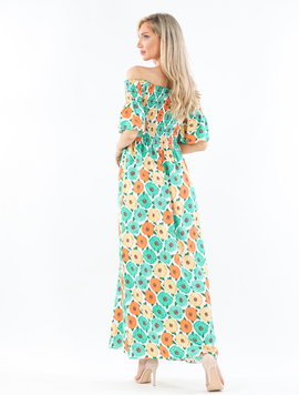 Rochie Dama AntoniColor Verde cu Galben si Portocaliu