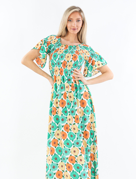 Rochie Dama AntoniColor Verde cu Galben si Portocaliu