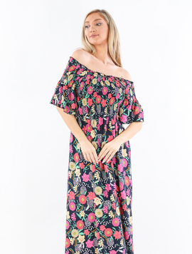Rochie Dama AntoniColor Negru cu Roz si Verde