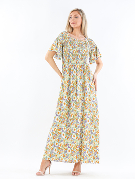 Rochie Dama AntoniColor Alb cu Galben si Verde