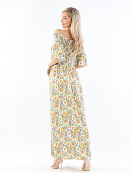 Rochie Dama AntoniColor Alb cu Galben si Verde