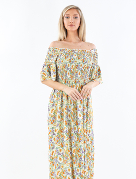 Rochie Dama AntoniColor Alb cu Galben si Verde