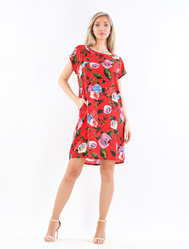 Rochie Dama Vascoza HelenOne Rosu cu Albastru si Verde