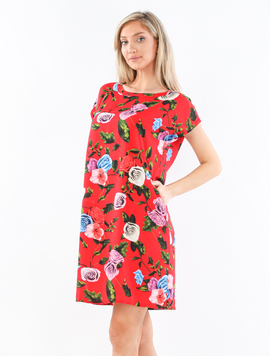 Rochie Dama Vascoza HelenOne Rosu cu Albastru si Verde