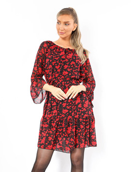 Rochie Dama Voal Floral Rosu