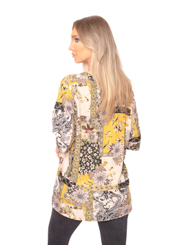 Bluza Dama TheaOne Bej cu Mustar si Kaki