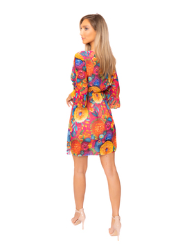 Rochie Dama AuroraSpring Portocaliu cu Fucsia si Galben
