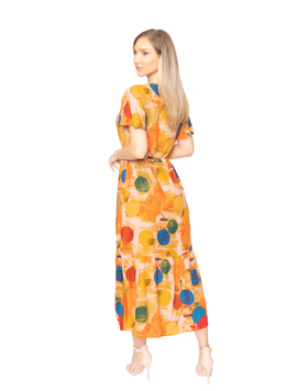 Rochie Dama Flori de Primavara Portocaliu