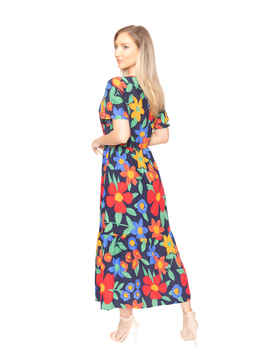 Rochie Dama Flori de Primavara Bleumarin